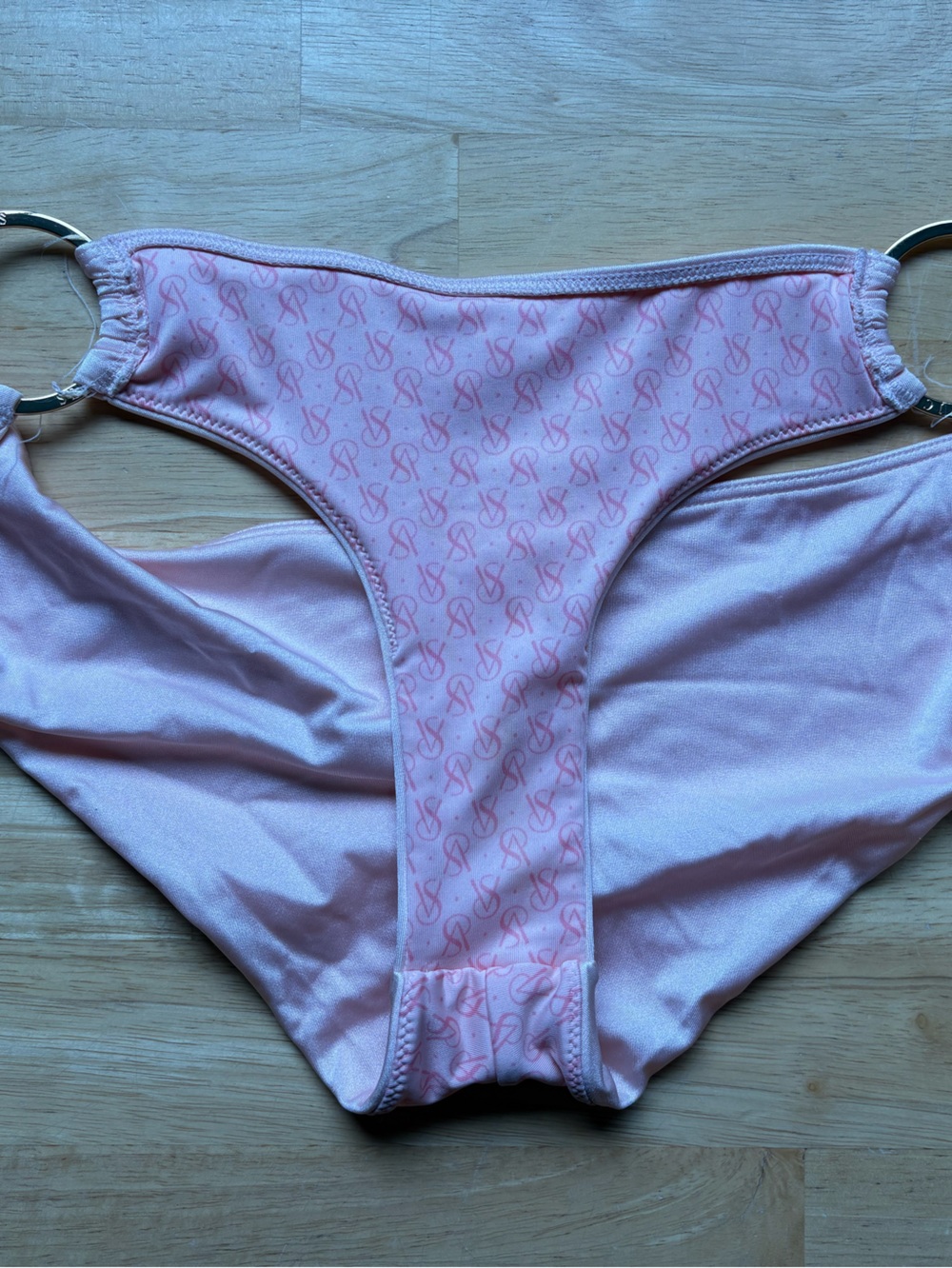 Victoria's Secret Light Pink Logo-Print Bikini Bottom with Ring Accents